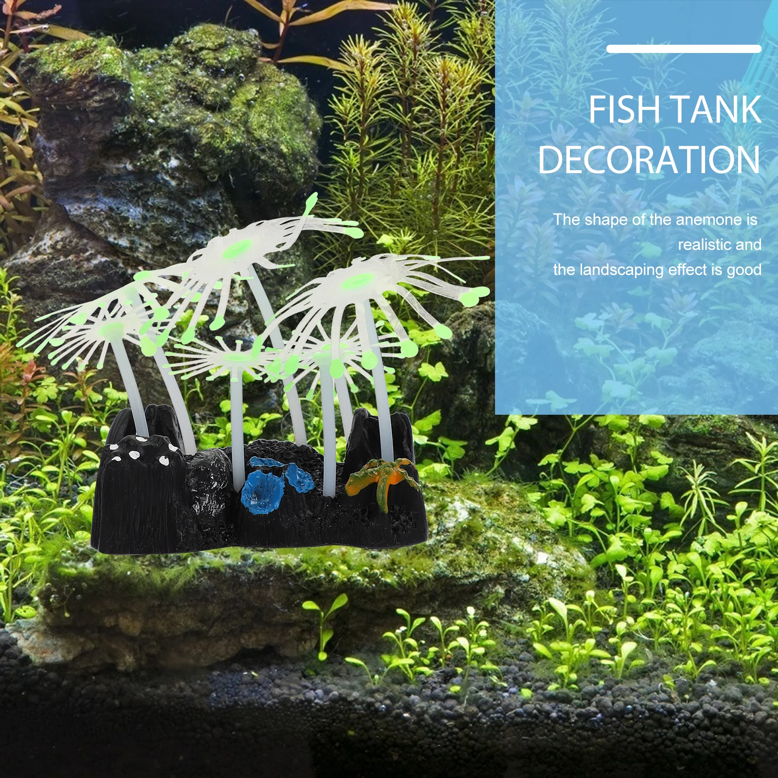 

Simulation Sea Anemone Aquarium Decor Artificial Silicone Ornament Fish Tank Decoration Luminous Night Glowing Water Grass