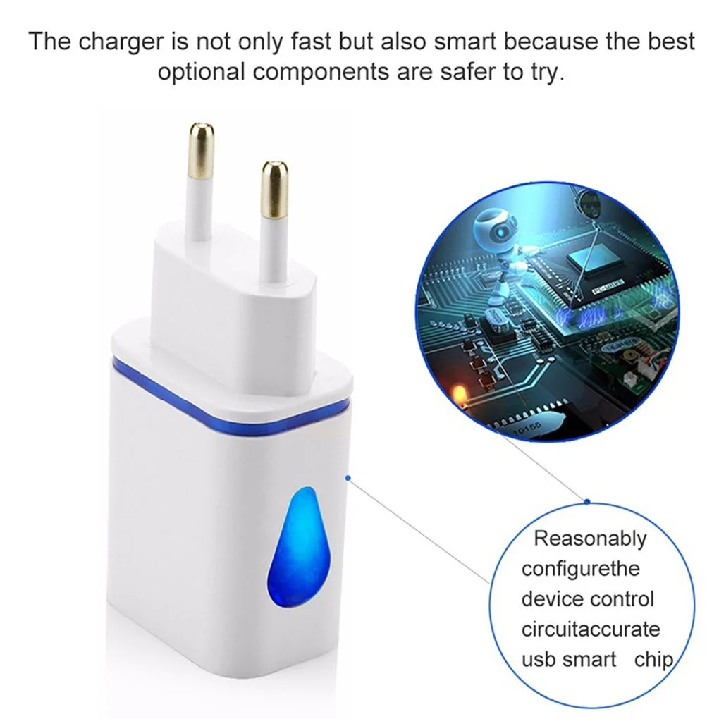 AC DC Mobile Phone Charger Adapter 5V 2A Illuminate Fast Charger 2 USB Port EU US Power Supply For Iphone Samsung Huawei Xiaomi