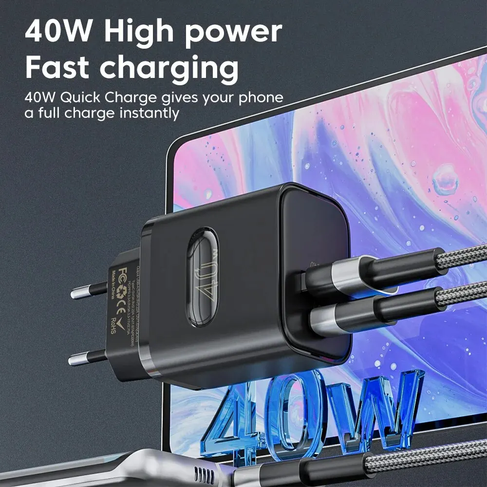 40W USB Type C Charger Dual Port QC4.0 PPS PD 20W Quick Fast Charging Mobile Phone Charger Adapter for iPhone Samsung Xiaomi
