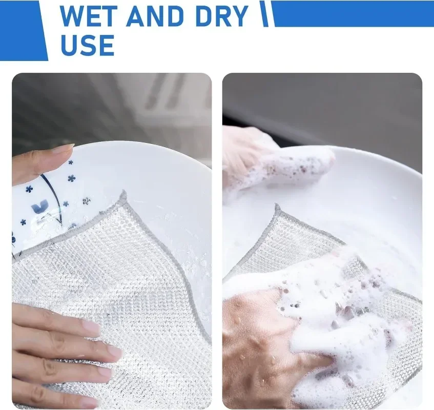 Double- Sided Metal Steel Wire Rags Household Magic Cleaning Cloth Thicken Kitchen Dish Pot Washdishing Cloths Towel Clean Tools