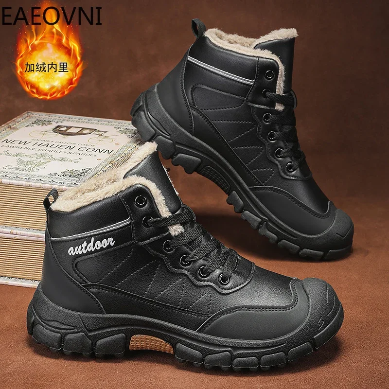 Climbing Boots Keep Warm Men's Snow Boot Casual High-quality Man Classic Velvet Thickening British Style Shoe EAEOVNI New Hot