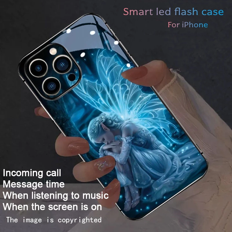 

3D Fantasy Fairy Girl Phone Case Glowing For iPhone 17 16 15 13 12 11 14 Pro Max 16E X XR XS 16 Plus Anime Led Flash Back Cover