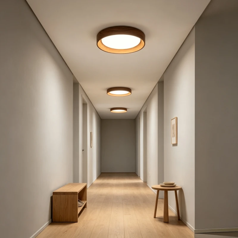 Modern LED Wood Grain Ceiling Lamp Nordic Ultra-thin Hallway Light Balcony Lighting Kitchen Three-color Hanging Lamp