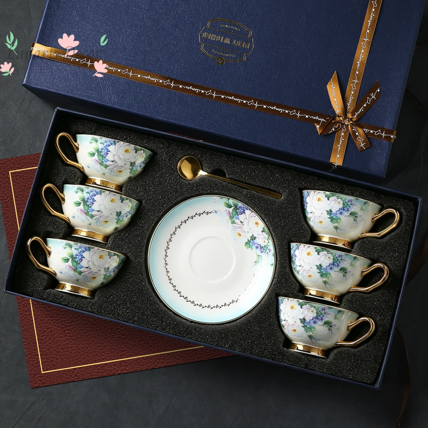 Coffee cups, cups and saucers, exquisite ceramics, bone china, European-style small luxury gift box, afternoon tea set.