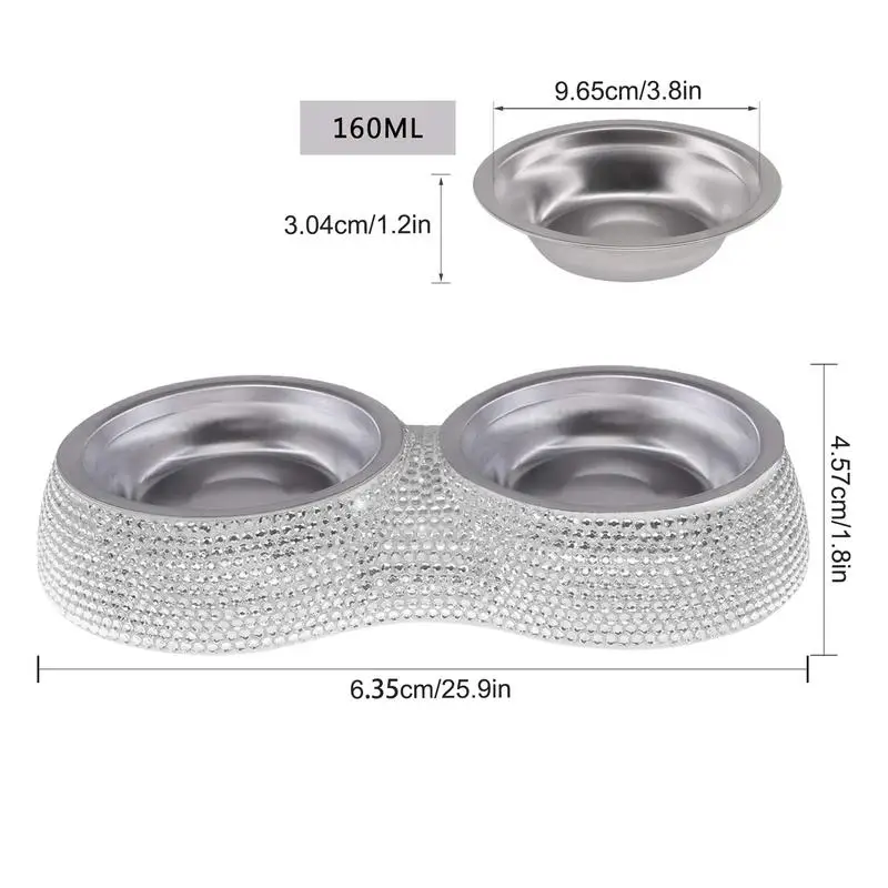 Rhinestone Dog Bowl Pet Supplies Bling Rhinestones Stainless Steel Pet Bowls Double Food Water Feeder For Pets Puppies Cats