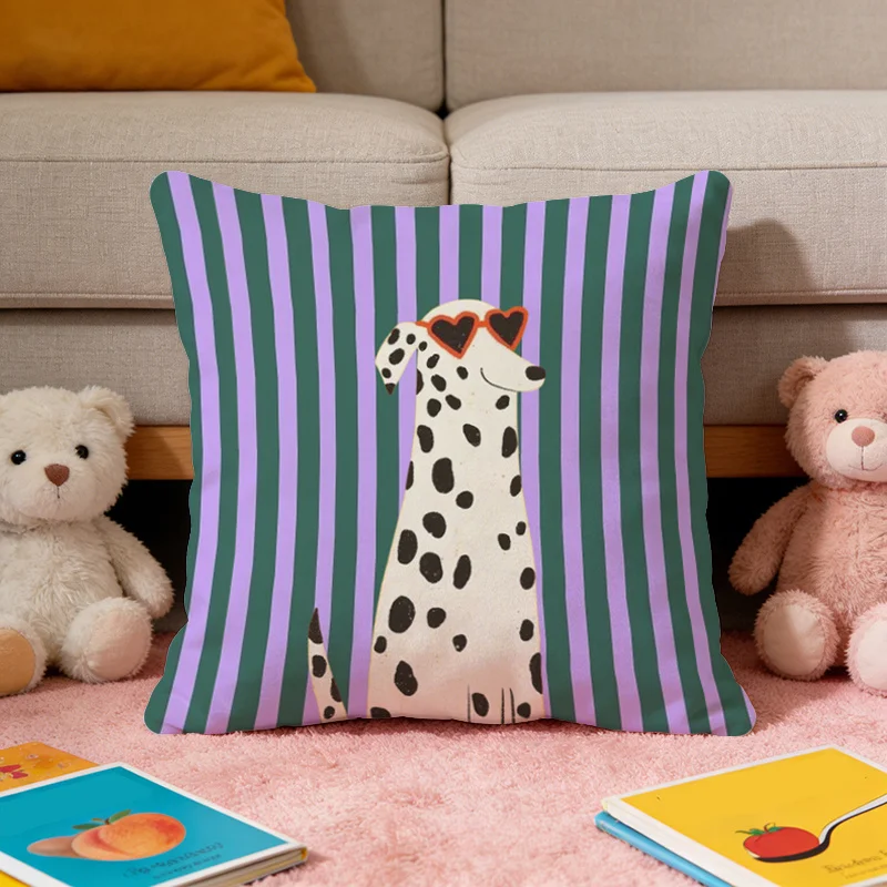 1pc Cute Dalmatian Dog Print Throw Pillow Cover, 2D Double-Sided Polyester Cushion Case, Colorful Striped Dog Decor Pillow, Gift