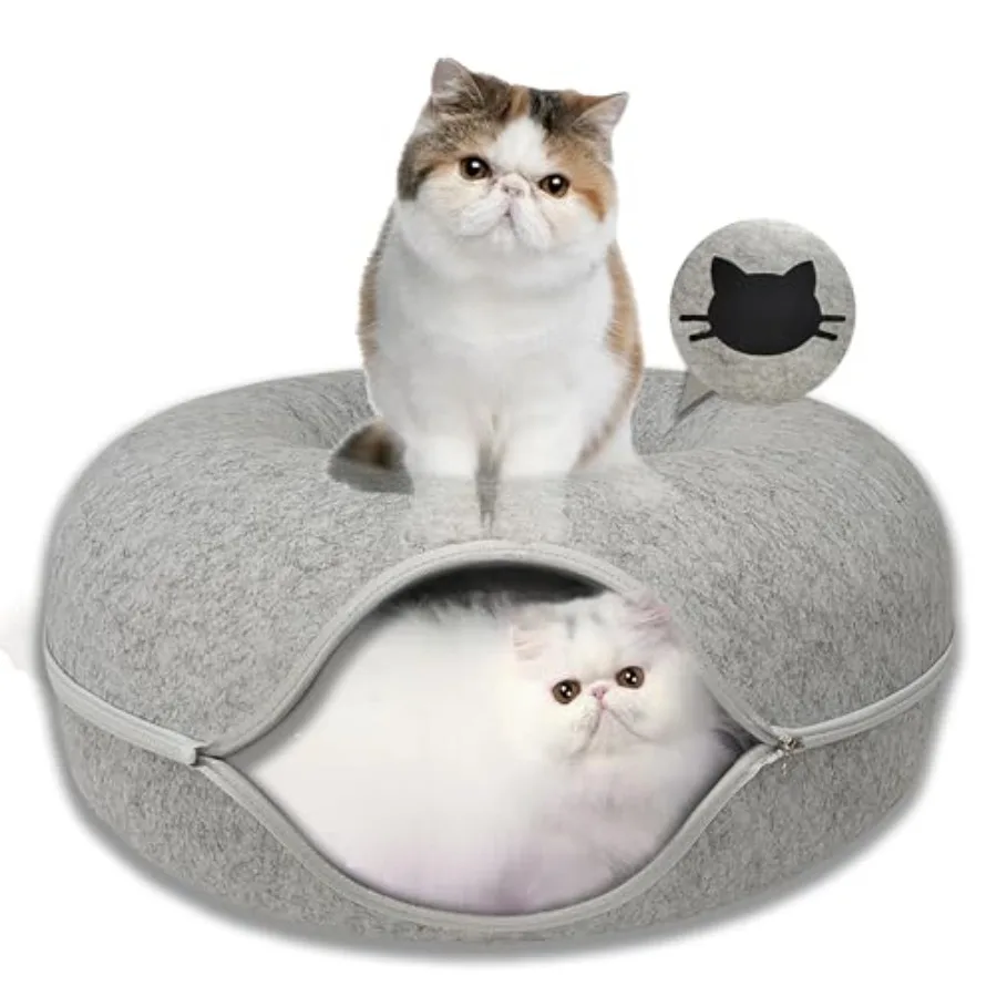 

Кошачья лежанка-тоннель Donut Cat, игровой домик-убежище для крупных кошек до 13,6 кг, интерактивная палатка для игр для нескольких кошек, разборная конструкция