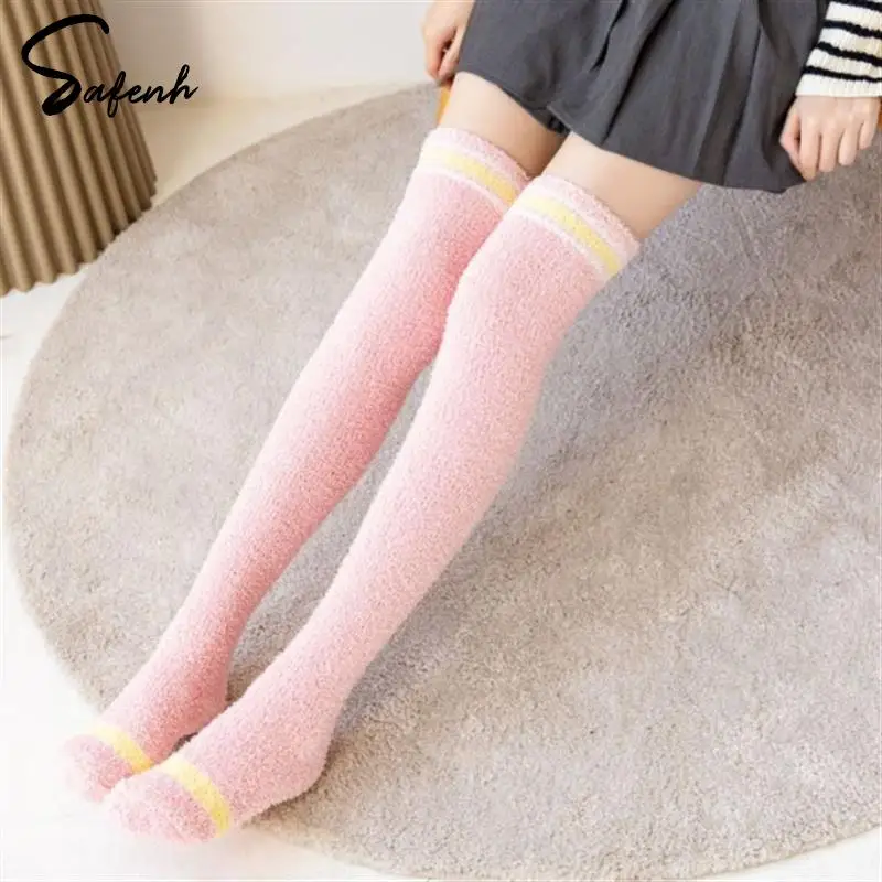 Women Winter Stockings Coral Fleece Knee Scoks Thicken Warm Socks Furry Leg Warmer Women Thigh High Socks Coral Fleece Stockings