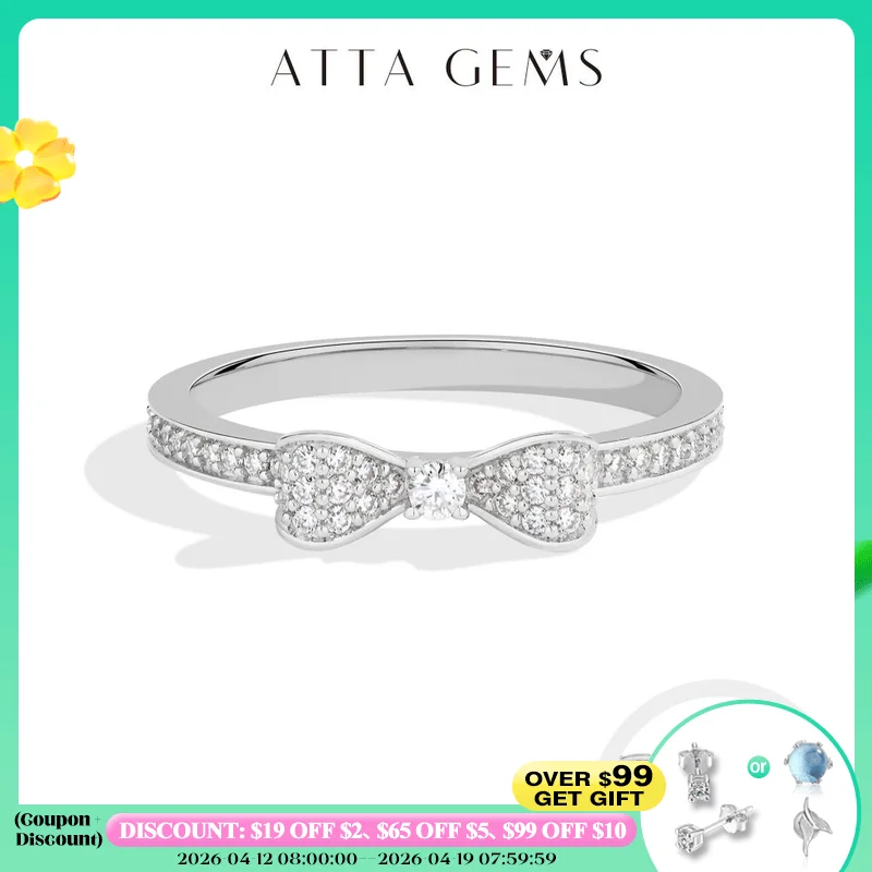 

ATTAGEMS Luxury Bow Moissanite Rings for Women D VVS1 Engagement 925 Sterling Silver Ring Gold Plated Thin Band Wedding Jewelry