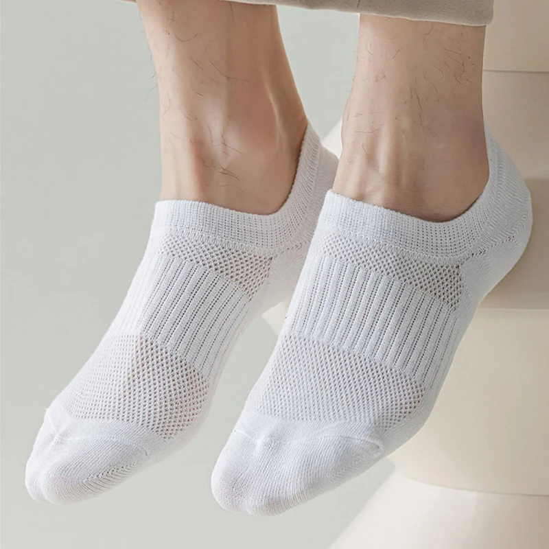 10Pairs Men\'s Cotton Socks Breathable Mesh Silicone Non-Slip Grip Solid Color No-Show Boat Sock Casual Comfy Invisible Male Sox