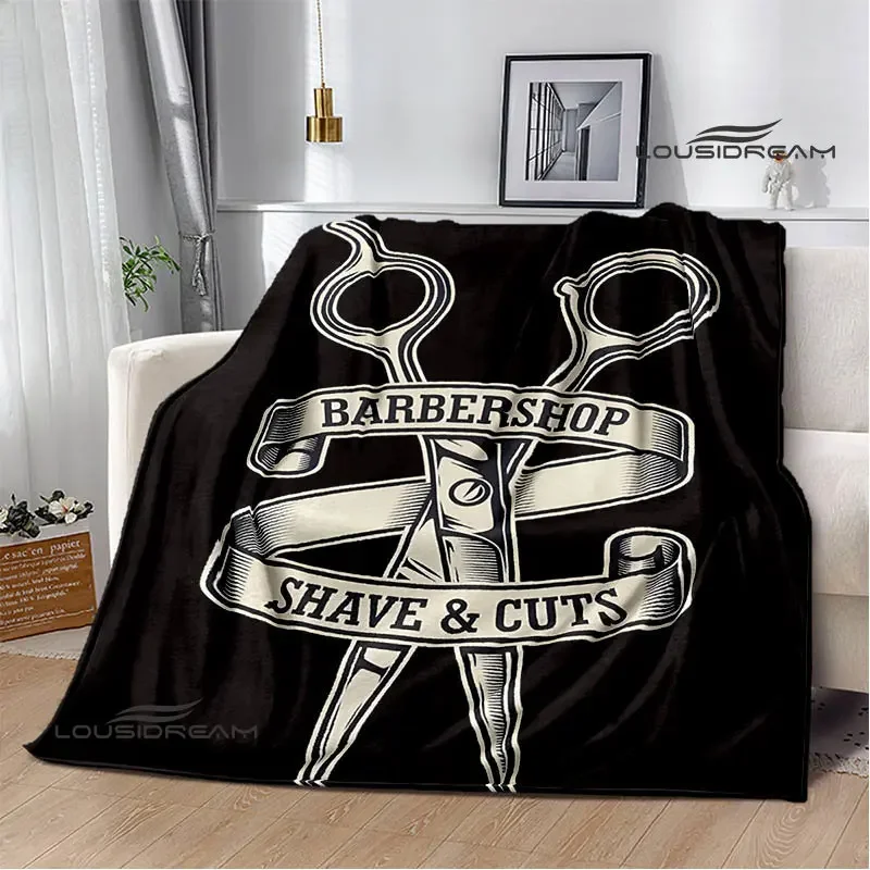 Barbershop retro print blanket children\'s warm flange blanket home travel blanket bed linings Picnic blanket birthday gift