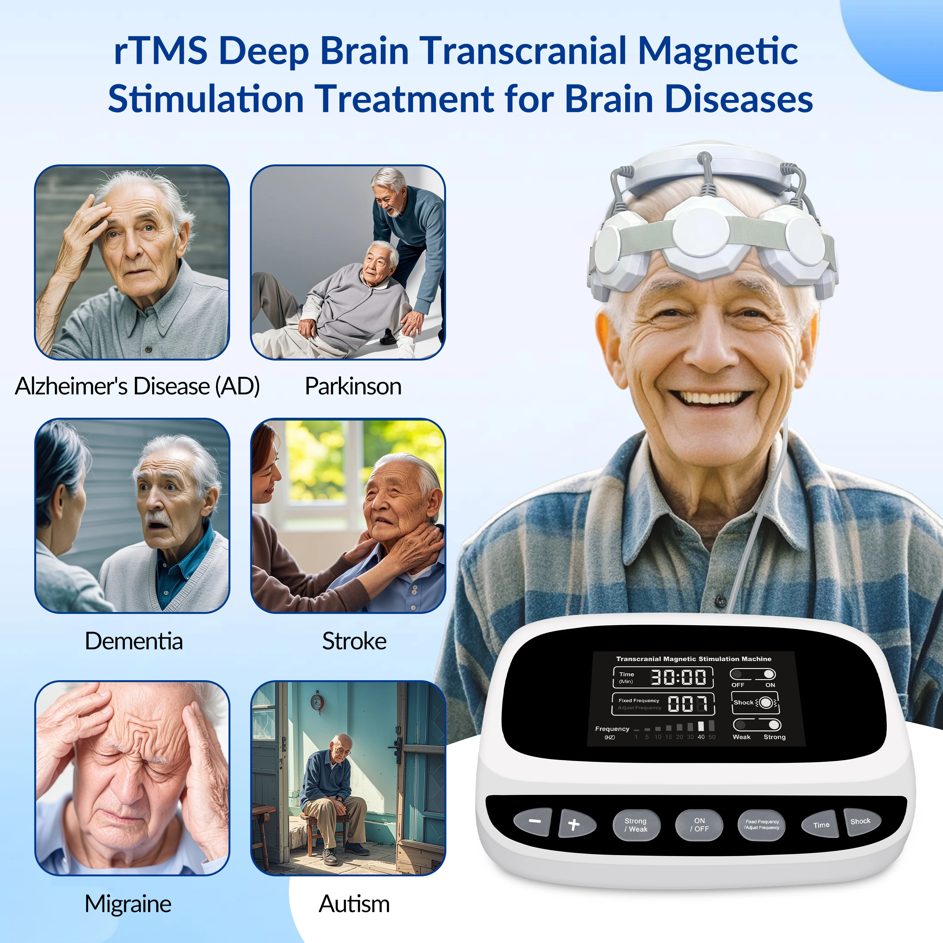 RTMS Portable Magnetic Brain Therapy Neuromodulation Device for Depression Migraine Insomnia Sleep Disorder PTSD Relief