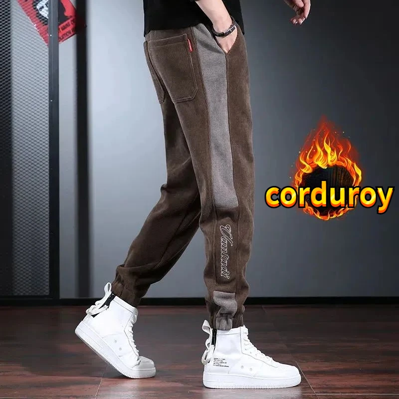 

Men's Winter Fleece Corduroy Wool Oversize Designer Baggy Brushed Joggers Trousers Cargo Plush and Thicken Chenille Pants Men