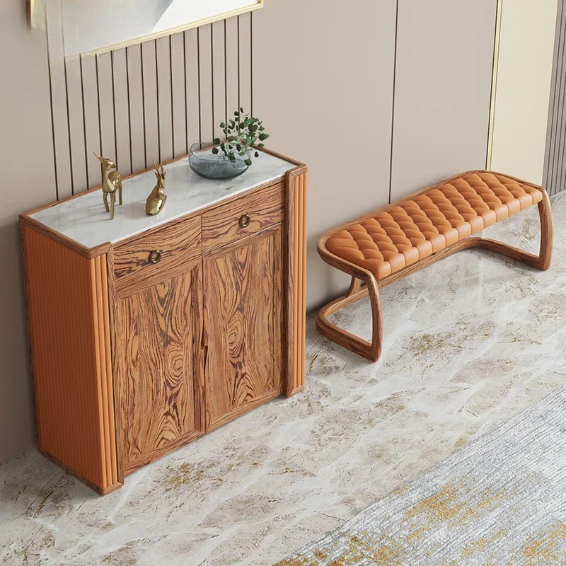 

Marble Shoe Cabinet New Lobby Entrance Cabinet Solid Wood Complete Shoe Changing Stool