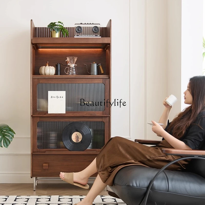 

*Medieval dust-proof solid wood bookcase with glass door household living room locker