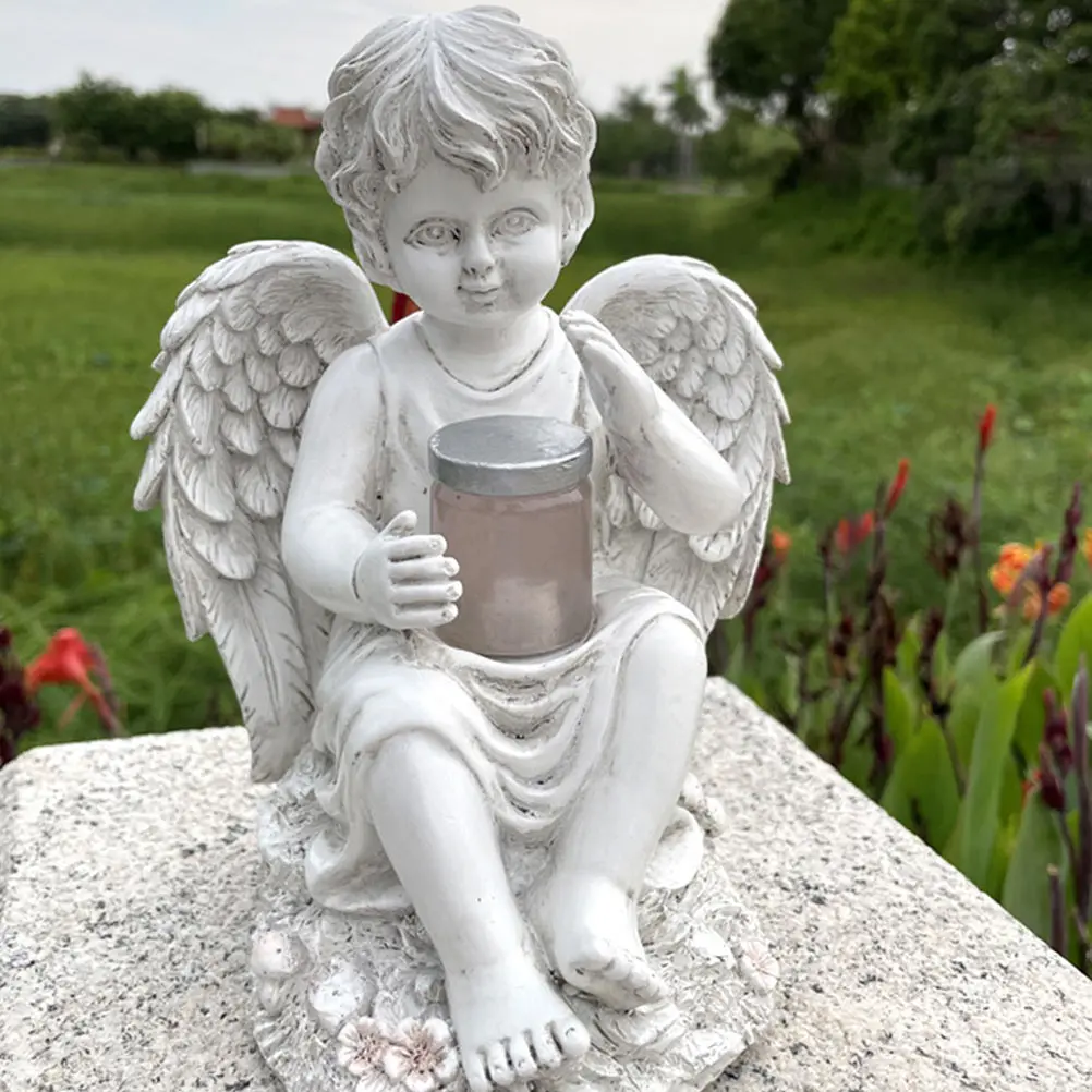 

Solar Angel Statue Resin Garden Ornament Outdoor Decorative Solar Light Resin Angel Adornment Elegant Garden Sculpture