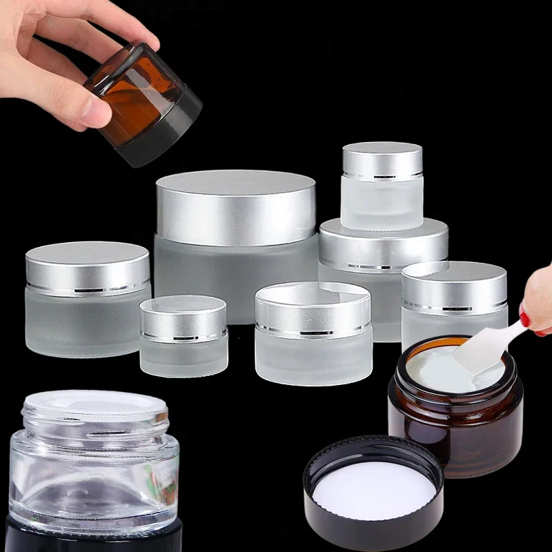 1Pcs 5g-100g Amber Round Glass Jars Pot W/ Inner Liners & Lids Travel Vials For Lotion Creams Eye shadow Nail Powders Candle jar