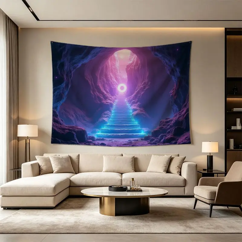 Bohemian Galaxy Nebula Tapestry Wall Hanging Cosmic Space Decor Print Mystical Tunnel Art Polyester Indoor Living Room Bedroom D