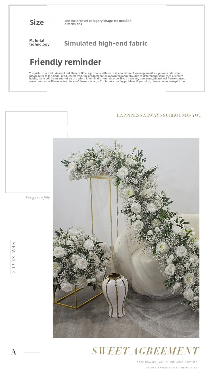 Großhandel Künstliche Blumenkugel Grüne Rosen Gypsophila Blumenreihe Hochzeitsbühnenbogen Hintergrund Seidenblumen Event-Party-Dekoration – Detail 6