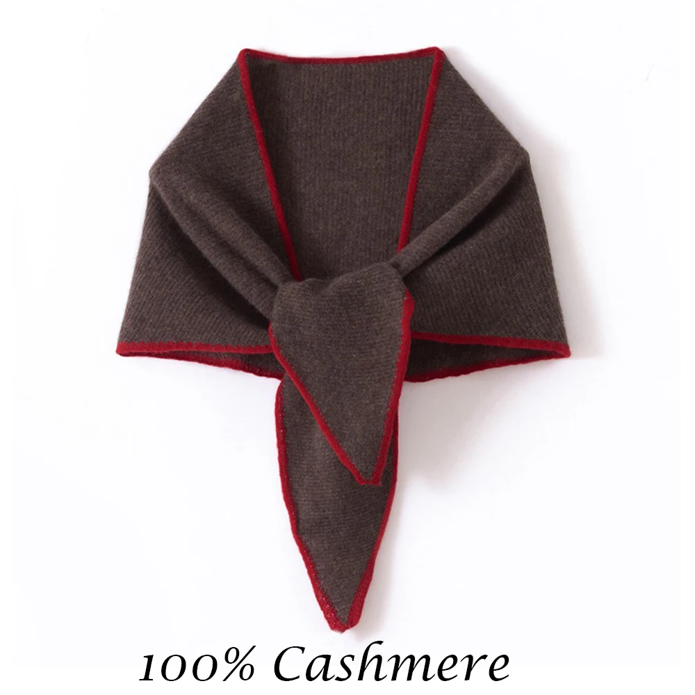 100% Cashmere Triangle Scarf with Contrast Trim Ladies Fashion Soft Shawl New Style Luxury Cashmere Triangular Wrap for Women