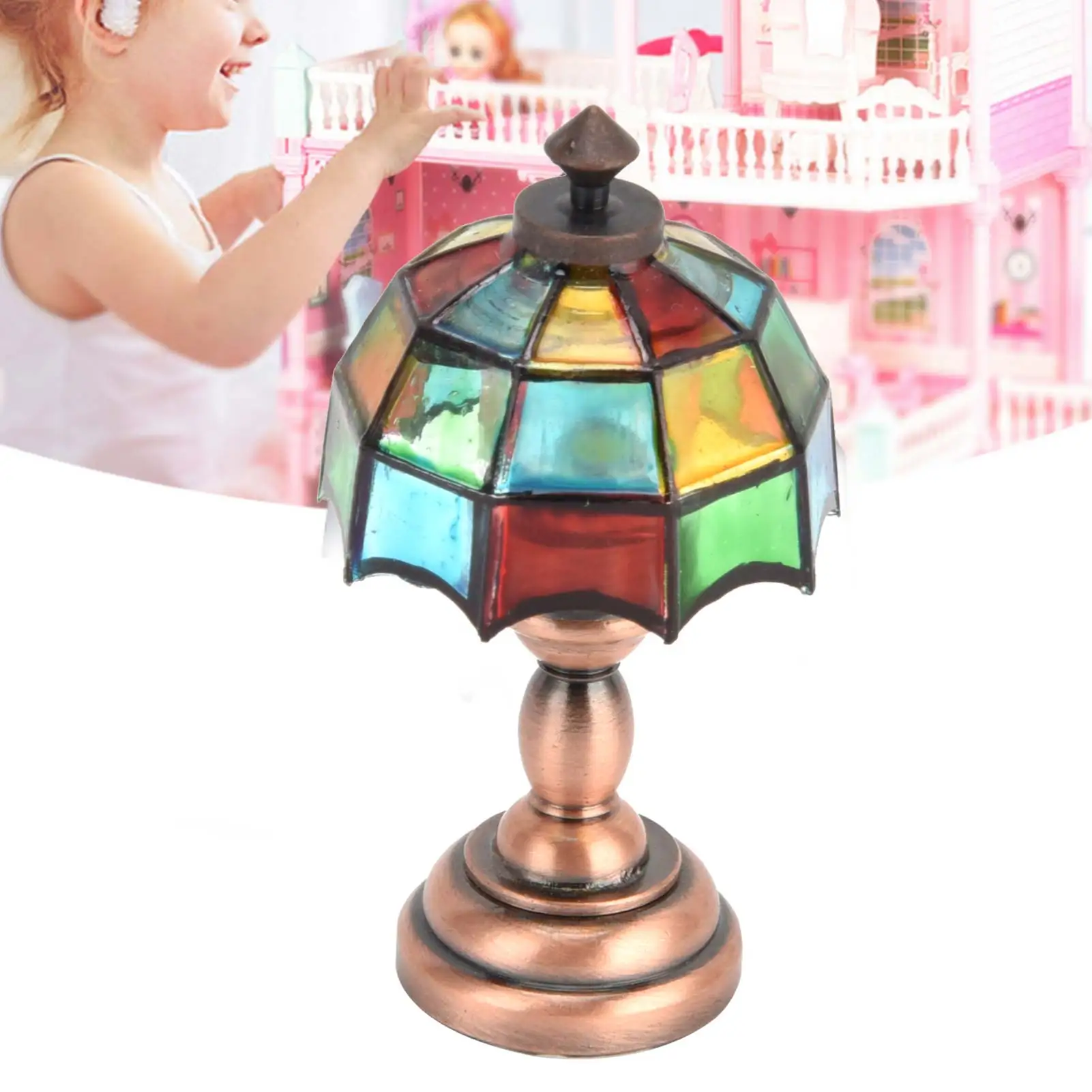 ZK40 1:12 Dollhouse Wireless LED Desk Lamp Miniature Table Lamp with Colorful Lampshade