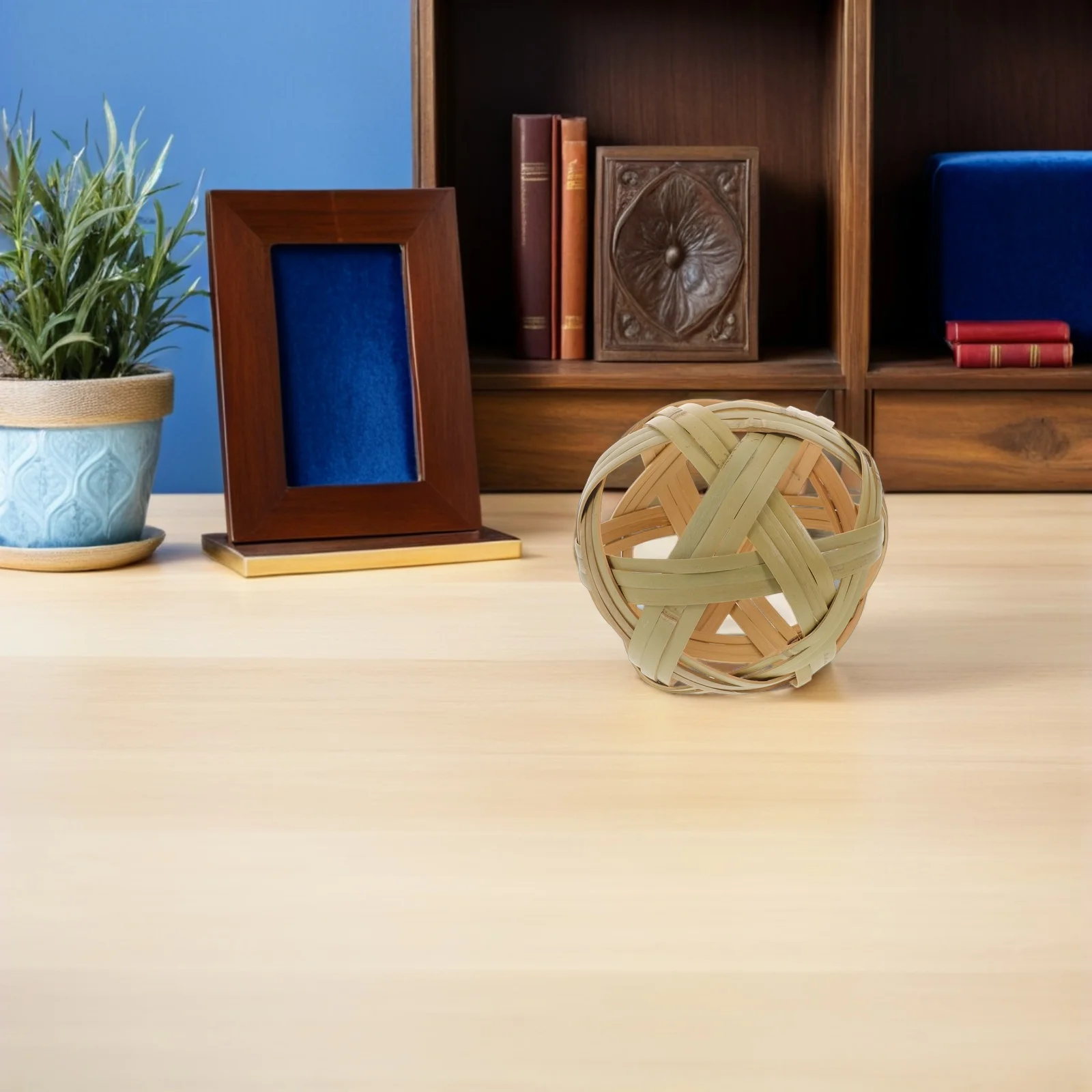 

Handwoven Bamboo Cuju Ball Hollow-Out Traditional Bamboo Sculpture Decorative Ball Unique Rustic Decor for Room Office Event