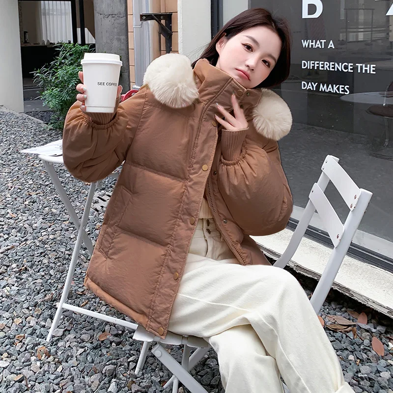

Down Cotton Coats Female 2023 Winter New Plush Neck Fashion Slim Fit Student Parkas