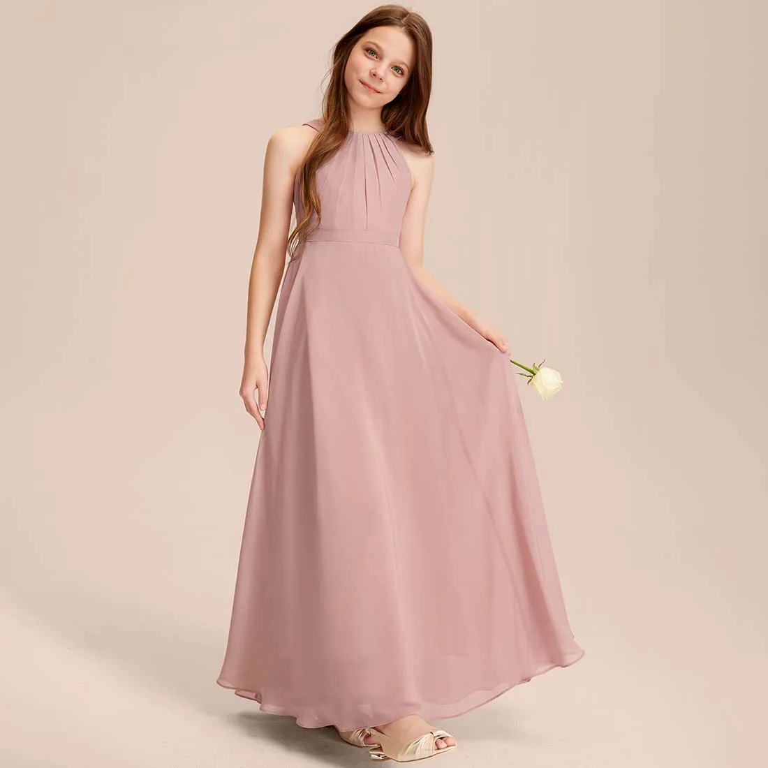 YZYmanualroom Chiffon Junior Bridesmaid Dress A-line Scoop Floor-Length 2-15T