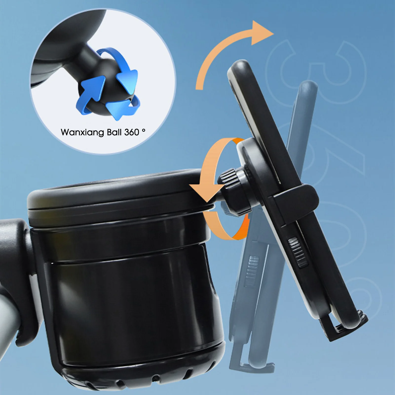 حامل أكواب لعربة الأطفال مع مشبك عالمي قابل للتعديل لتخزين هاتف زجاجة المياه