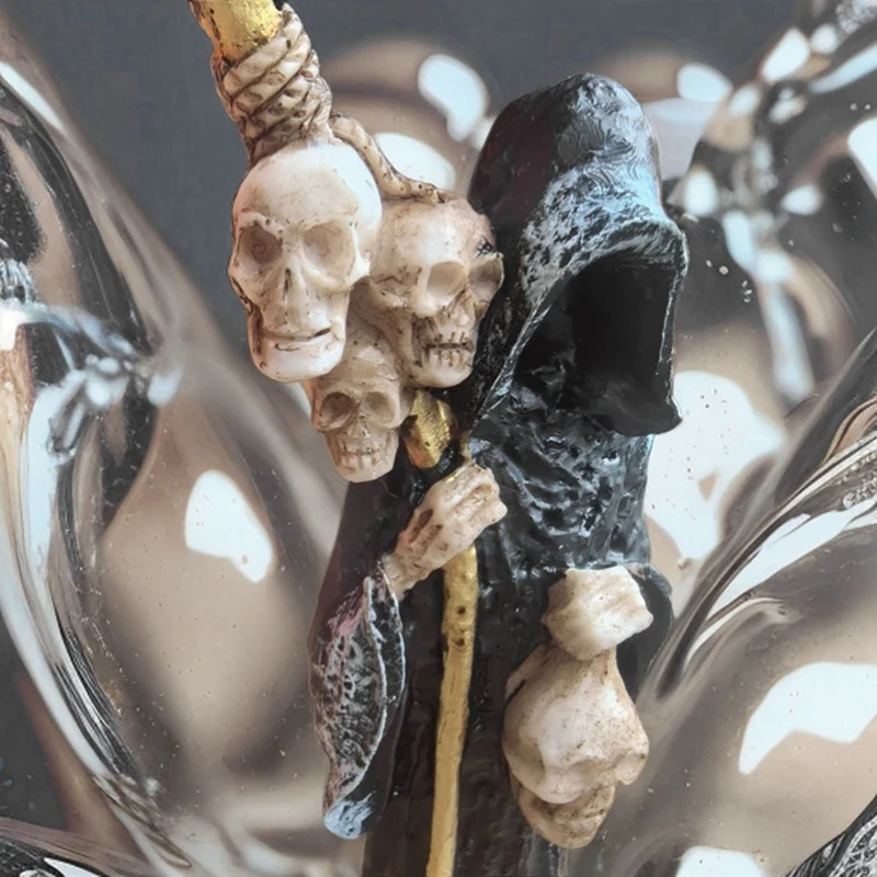 Holy Death Statue Standing Decorative Muerte Figurine Grim Reaper Holding Skull Statue Altar Halloween