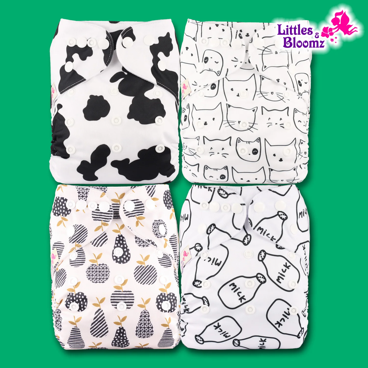 [Littles&Bloomz] 4 unids/set bebé talla única cubierta de tela reutilizable para pañales para usar con pañal plano o equipado