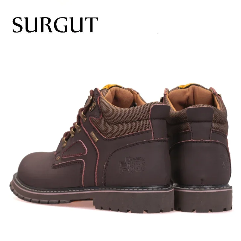 SURGUT Brand Super Warm Men\'s Winter Leather Men Waterproof Rubber Snow Boots Leisure Boots England Retro Shoes For Men Big Size