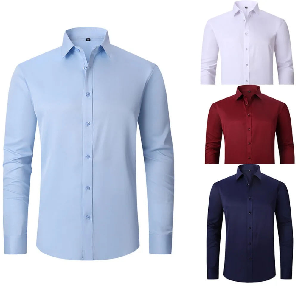 Thin Men's Shirts, Non-ironing and Wrinkle-resistant Long-sleeved Shirts, Elastic Cardigan Long-sleeved Shirts