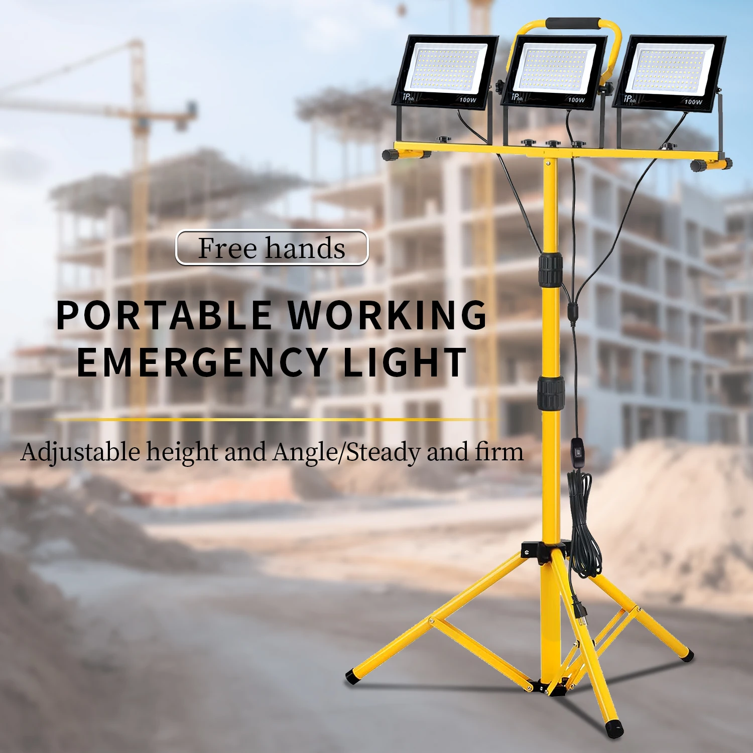 Lampes de travail 30000 lumens avec support, projecteur portable extérieur étanche, éclairage de chantier de travail réglable pour atelier de garage