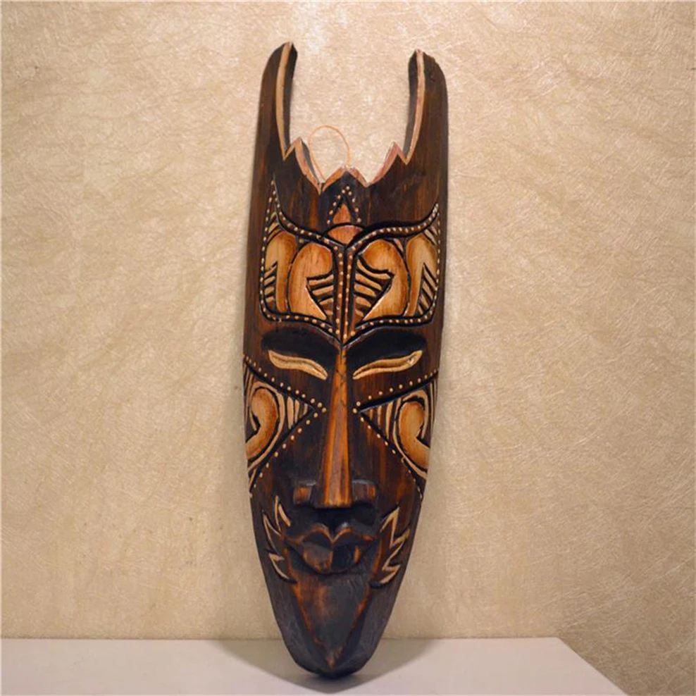 Southeast Asia wood mask for wall decoration, Thai wood carved facial makeup decorative pendant, Bar restaurant wall decorations