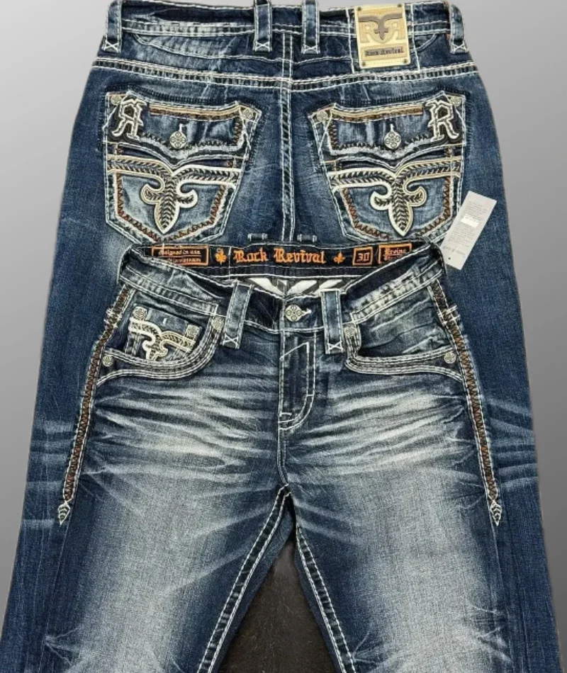 Neue Stil Blau Gestickte Kreuz Muster Jeans Straße Harajuku Casual Hip Hop Männer und Frauen Y2k Amerikanischen Retro Jeans