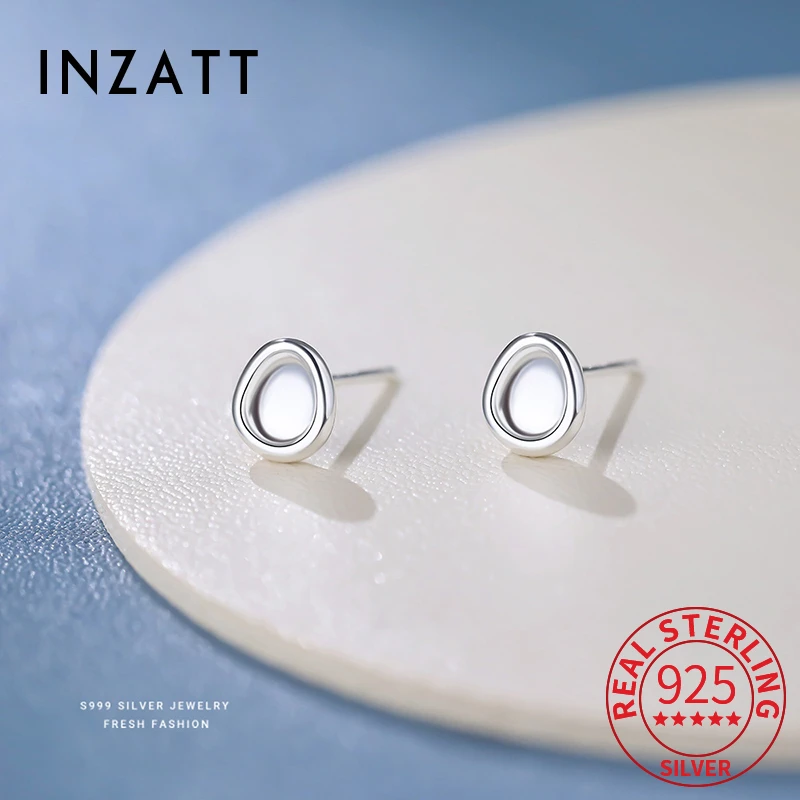 

INZATT Real 925 Sterling Silver Bead Oval Mini Stud Earrings for Women Party Trendy Fine Jewelry Ear Piercing Accessories