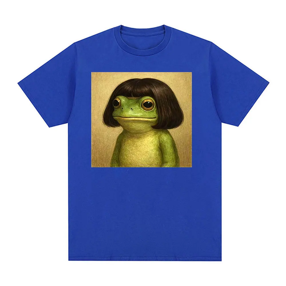 Funny Frog Face with Bob Haircut Meme T Shirt Men Women Fashion Humor Short Sleeve T-shirts Vintage 90s Casual Oversized T-shirt