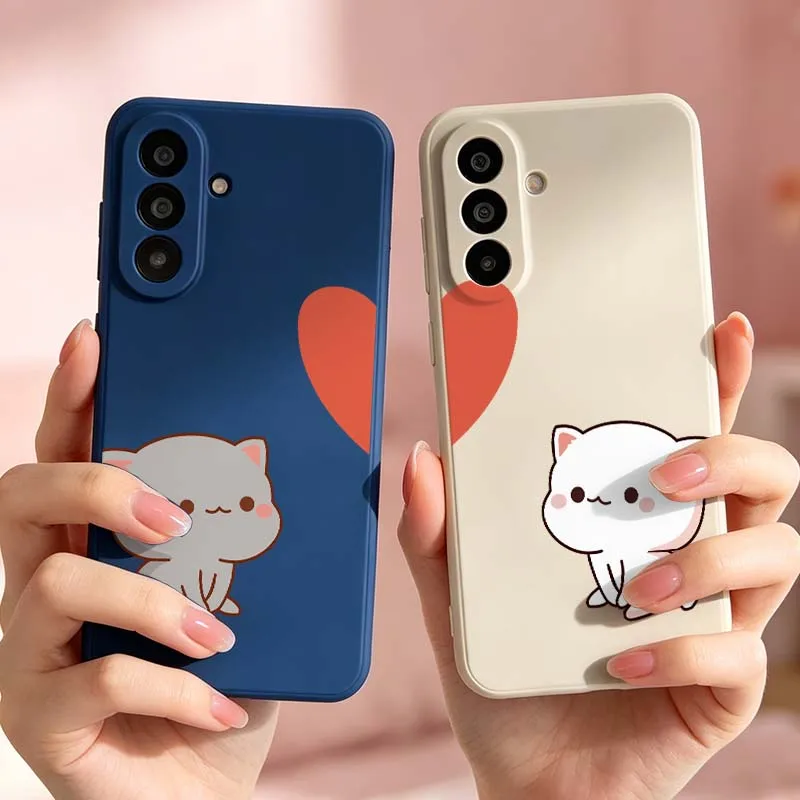 Cartoon Couple Cat Heart Cover For For Samsung Galaxy A36 A35 A34 A33 A32 A30 A26 A25 A24 A23 A22 A21S A16 A17 Phone case