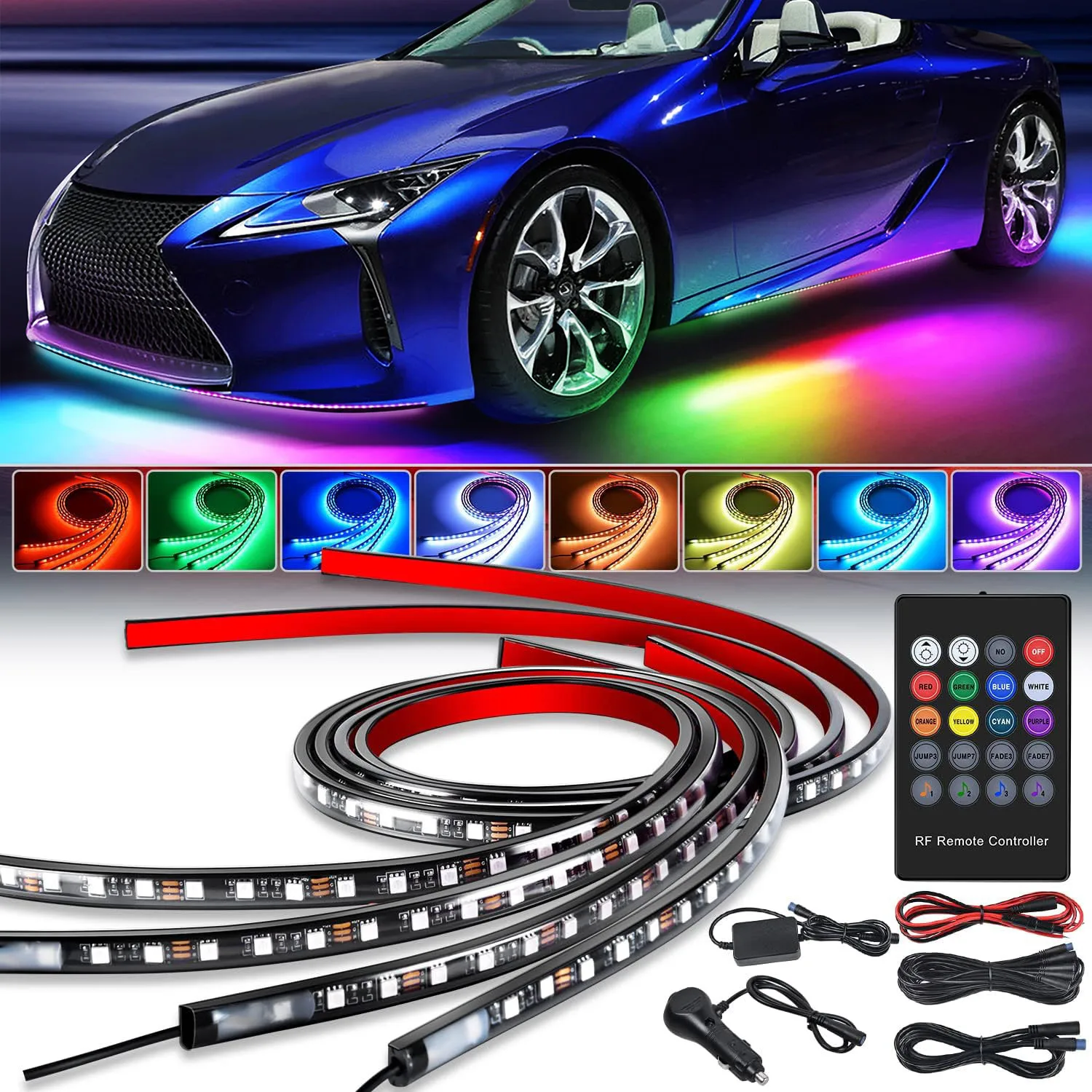 Neon LED RGB Car Underglow Bottom Light Remote/APP Control Waterproof Underbody Lamp Strip For Lexus ES Rx LX600 LX570 NX GX UX