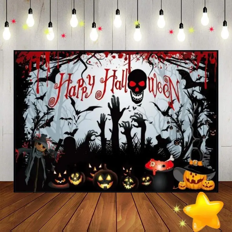 Halloween Magic Witches Photo Background Spooky Custom Birthday Backdrop Full Moon Baby Shower Night Photography Backdrops Skull