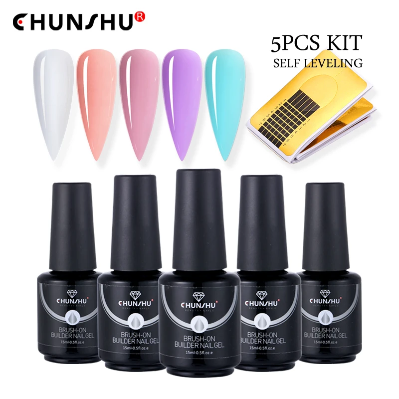 

CHUNSHU 5pcs/kit Milky White Builder Nail Extension Soft Gel 15ml Self - Leveling Rubber Base Coat Semi-permanent Nail Varnishes