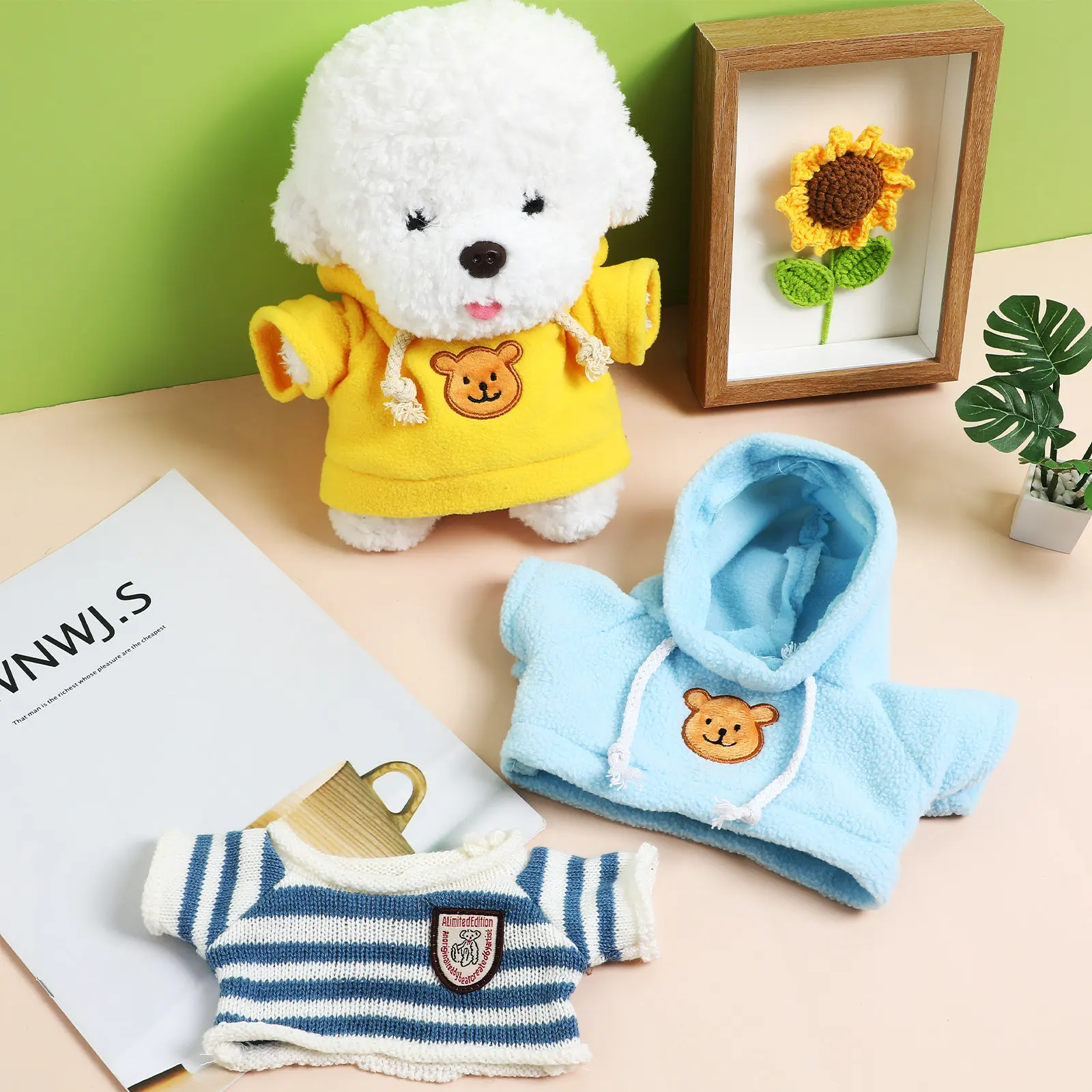 

3Pcs Mini Sweater Hoodie Set Striped Small Bear Clothes Soft Stretchy Outfit for Stuffed Animals Collection