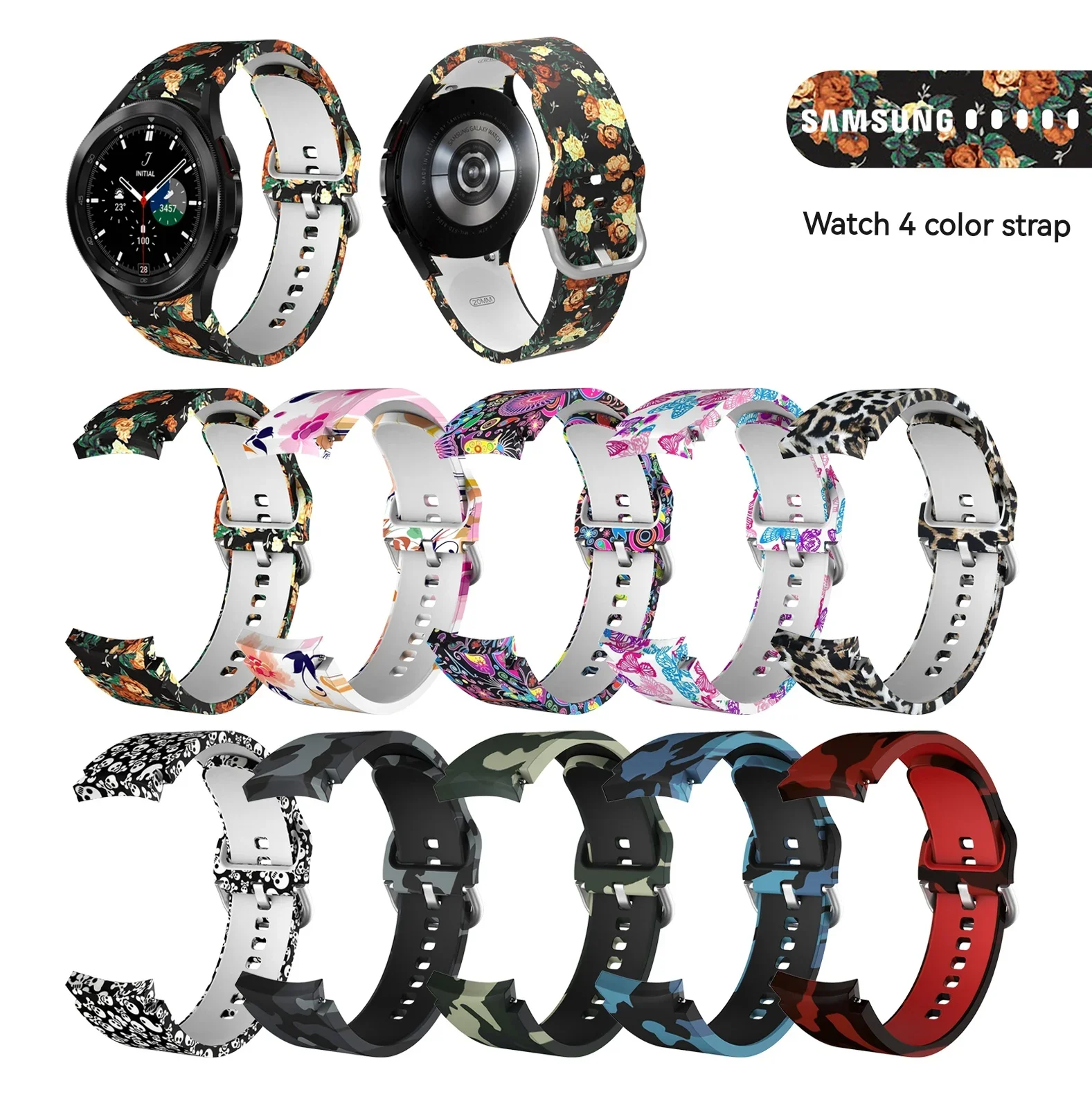 Silikonowy pasek do zegarka Samsung Galaxy Watch 6/5/4 44 mm 40 mm 5 Pro 45 mm z nadrukiem do zegarka 4 6 Classic 42 46 mm 43 mm 47 mm Pasek