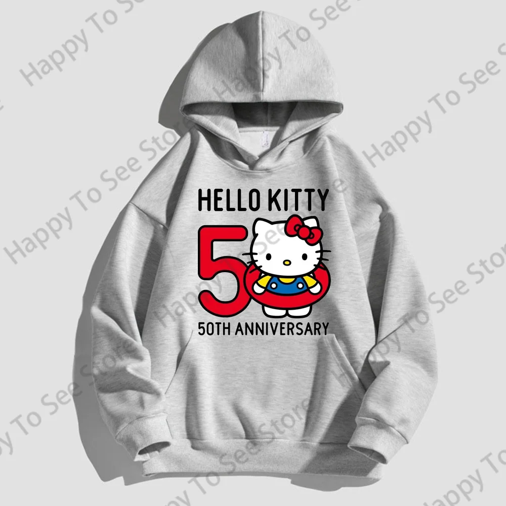 Hello Kitty 50th Anniversary New Women's Cotton Hoodies Long Sleeve Autumn Loose Lazy Style Cartoon Style Pullover Unisex Tops