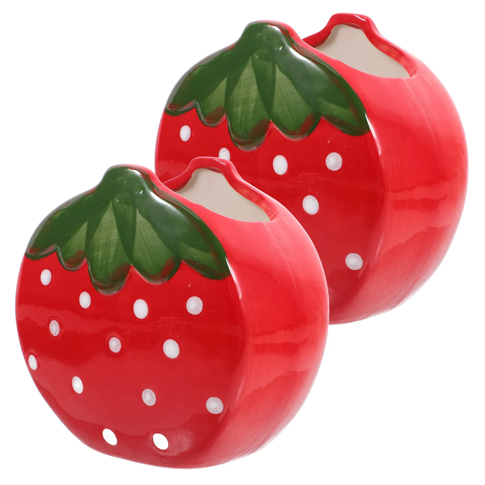 2Pcs Strawberry Pen Holder Ceramic Tabletop Multipurpose Pen Organizer Desk Tidy Holder Stationery Storage Box Desktop