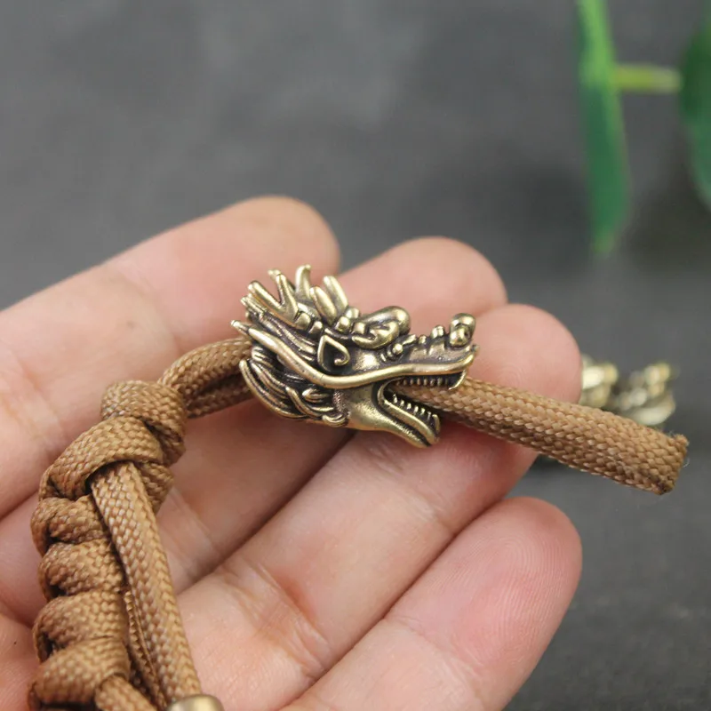 Mythical Beast Dragon Head Brass Knife Bead EDC DIY Paracord Pendant Jewelry Accessories Umbrella Rope Keychain Lanyard Hangings