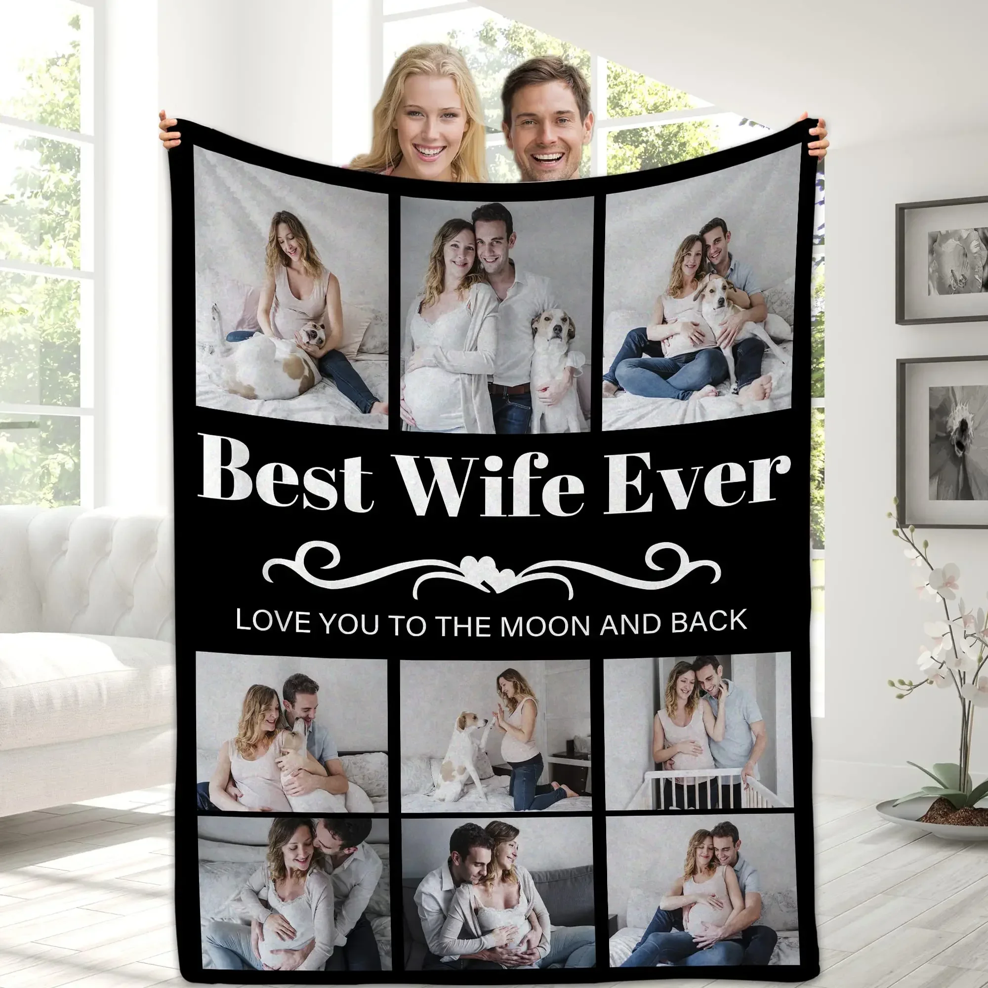 Custom Blanket With Text Photo Collage Personalized Picture Blankets Souvenirs Gifts Customized Throw Blanket for Family Mom Dad