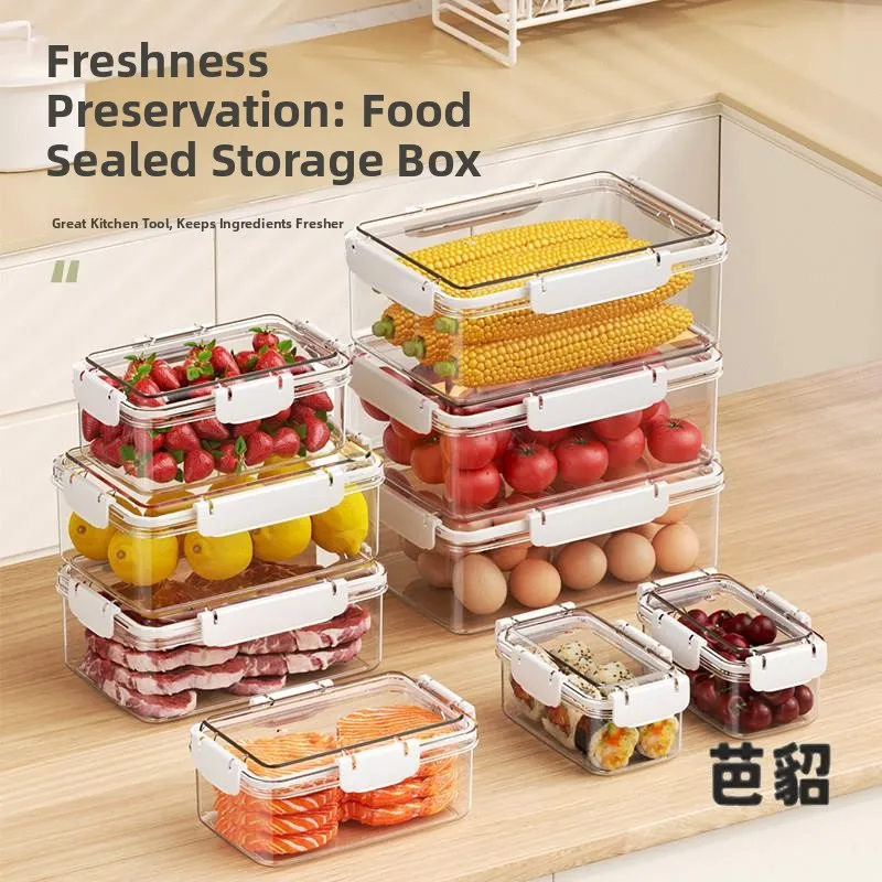 Caja de Almacenamiento Transparente de Gran Capacidad, Apta para Alimentos, Hermética, para Frutas, Kimchi, Congelador, a Prueba de Humedad, Organizador de Cocina