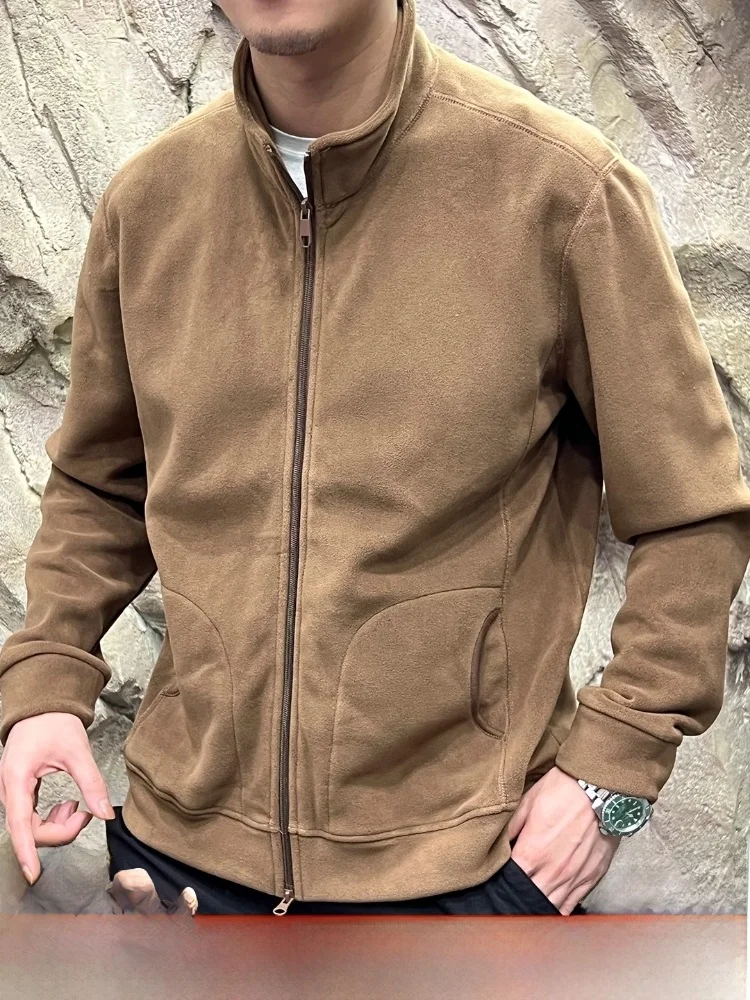 

Thiened Double-Sided Soft Fce Men's Jaet Stand Collar Warmth Outdoor Sle Stand Fit Long Sve Polyester Fiber